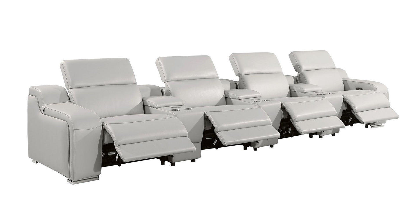 169" Light Gray Italian Leather Reclining USB Sofa-2