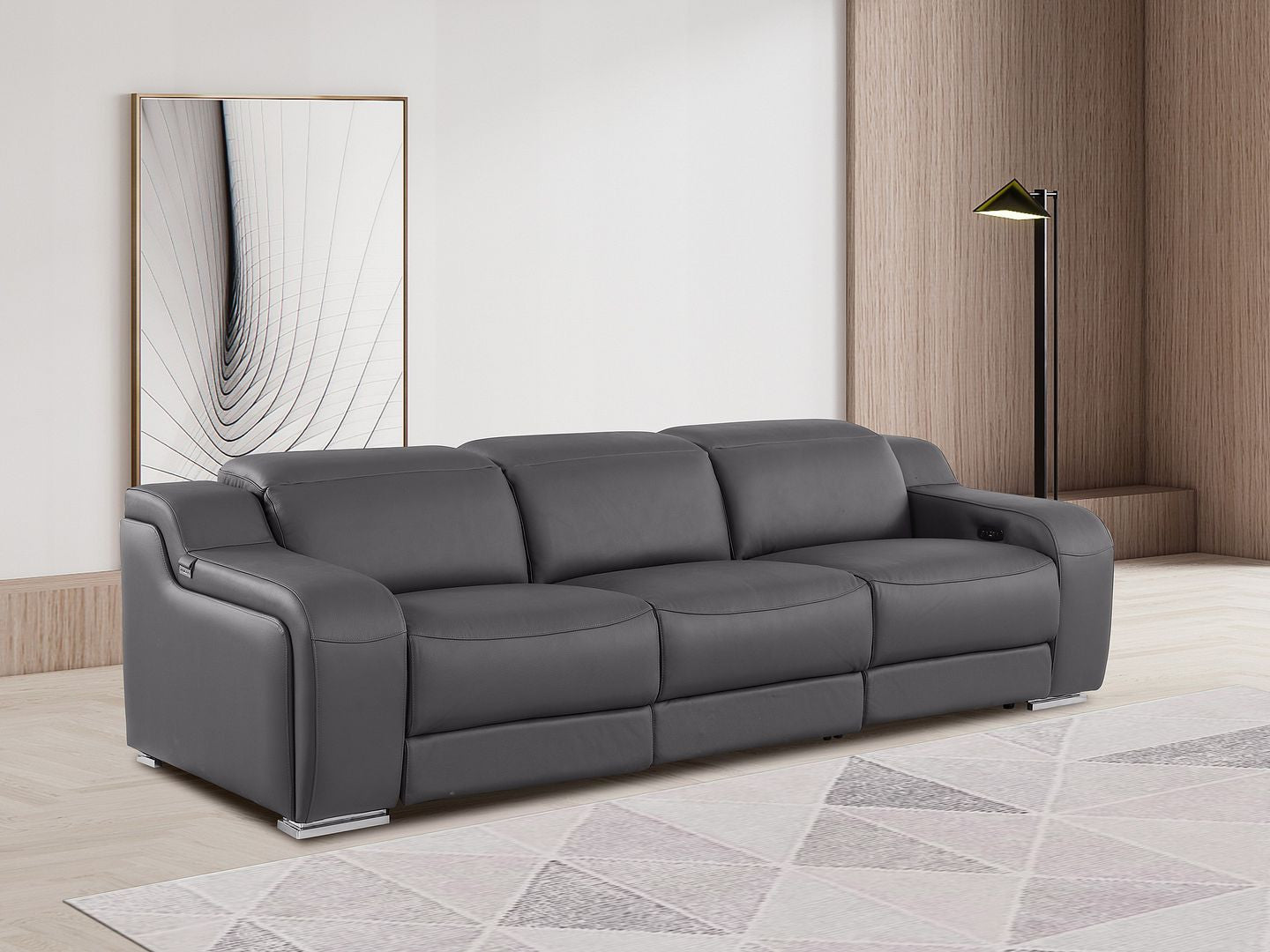 103" Dark Gray Italian Leather Reclining USB Sofa-7