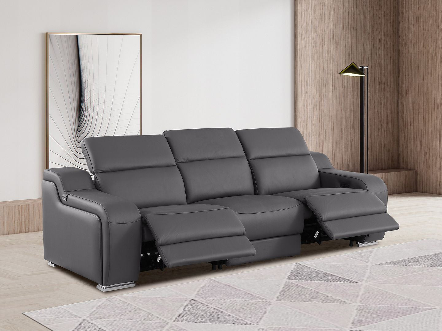 103" Dark Gray Italian Leather Reclining USB Sofa-8