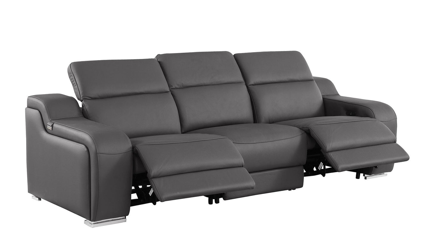 103" Dark Gray Italian Leather Reclining USB Sofa-2