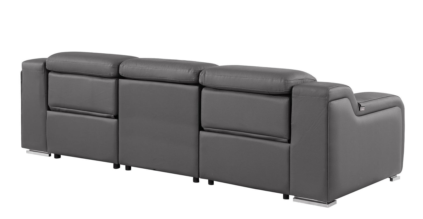 103" Dark Gray Italian Leather Reclining USB Sofa-3