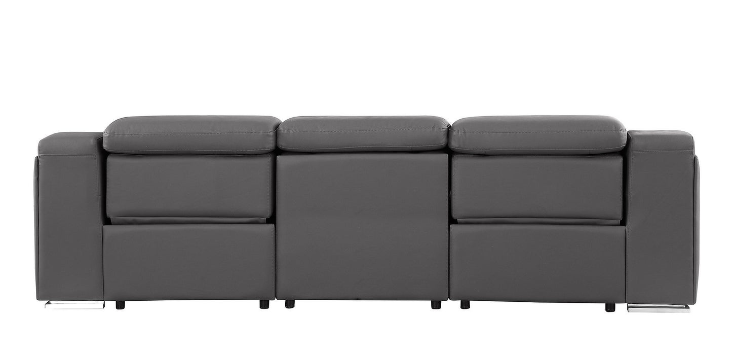 103" Dark Gray Italian Leather Reclining USB Sofa-4