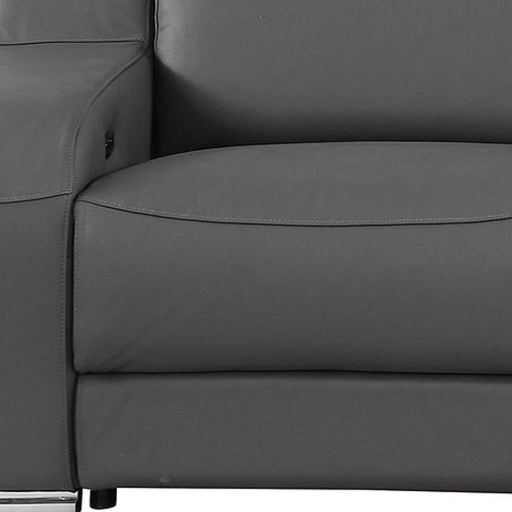 103" Dark Gray Italian Leather Reclining USB Sofa-5