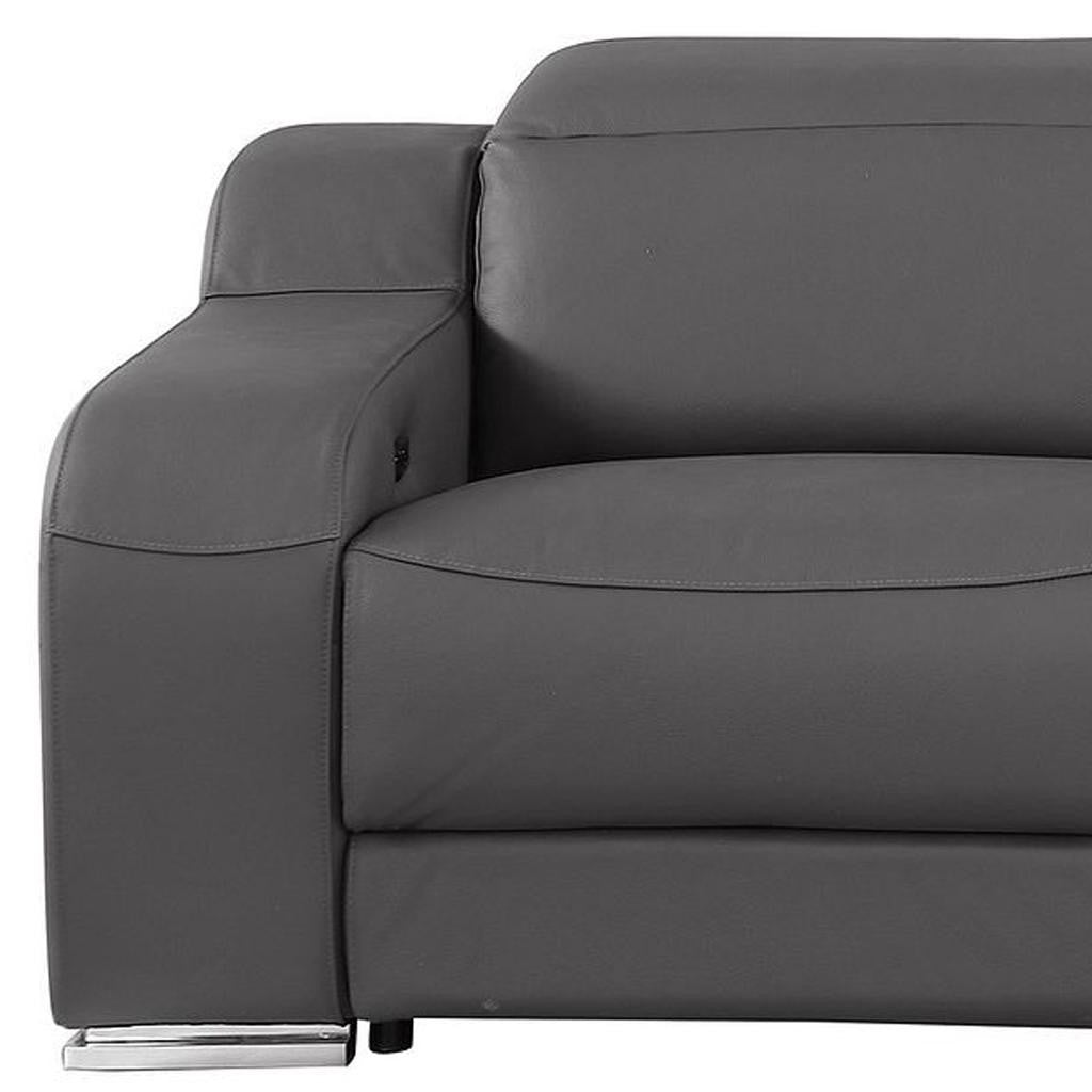 103" Dark Gray Italian Leather Reclining USB Sofa-6