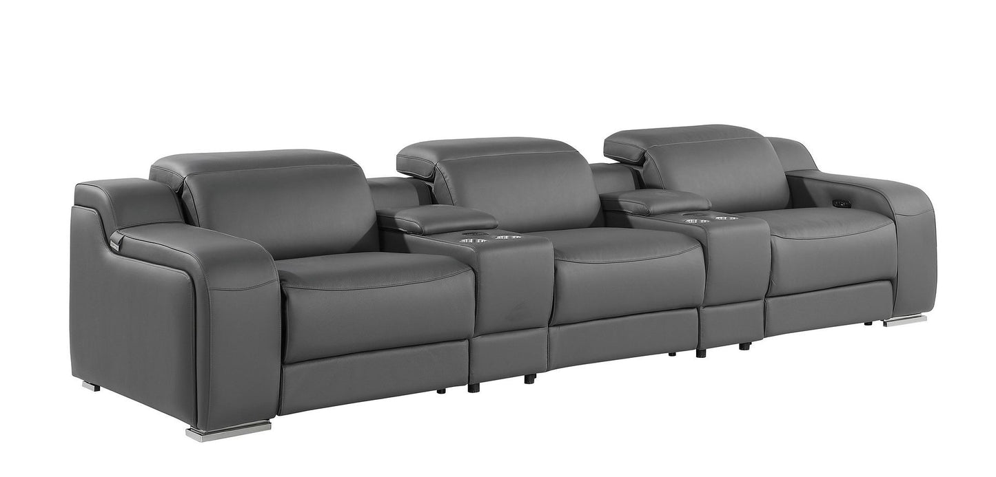 129" Dark Gray Italian Leather Reclining USB Sofa-3