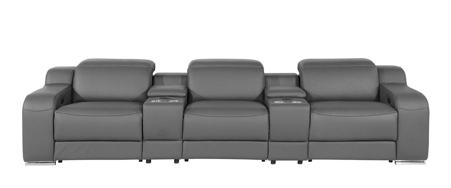 129" Dark Gray Italian Leather Reclining USB Sofa-1