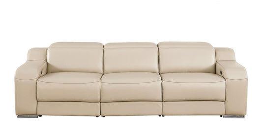 103" Beige Italian Leather Reclining USB Sofa-1