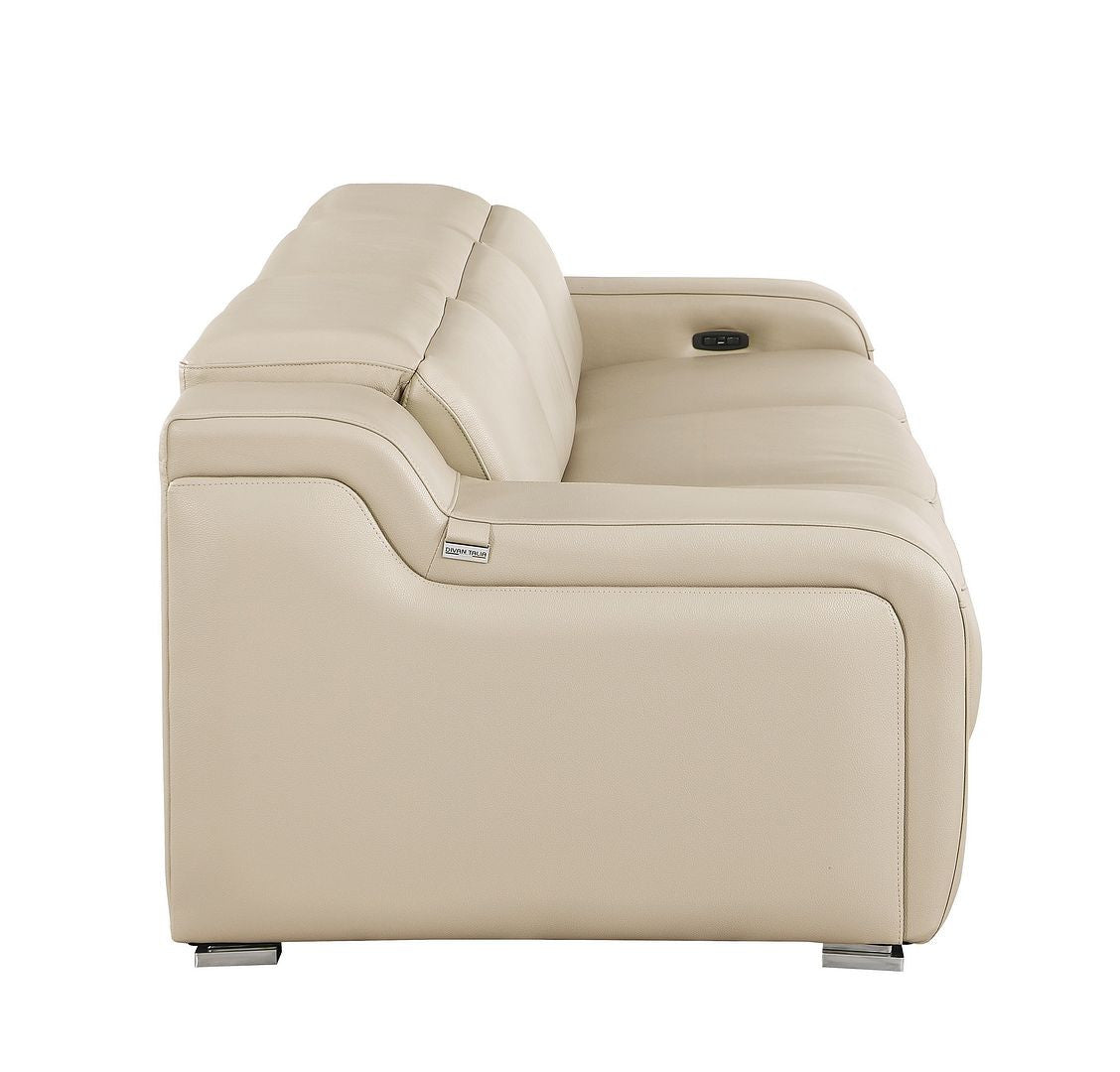 103" Beige Italian Leather Reclining USB Sofa-3