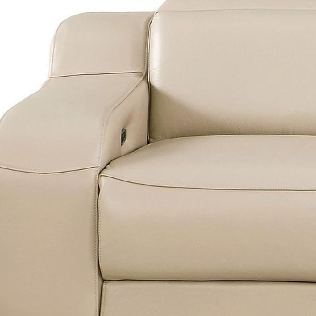 103" Beige Italian Leather Reclining USB Sofa-5