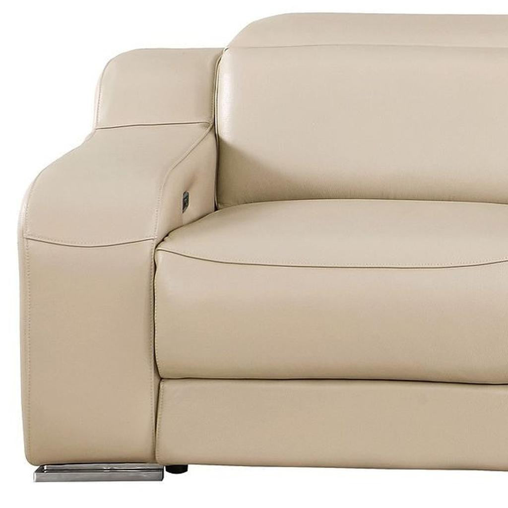 103" Beige Italian Leather Reclining USB Sofa-6