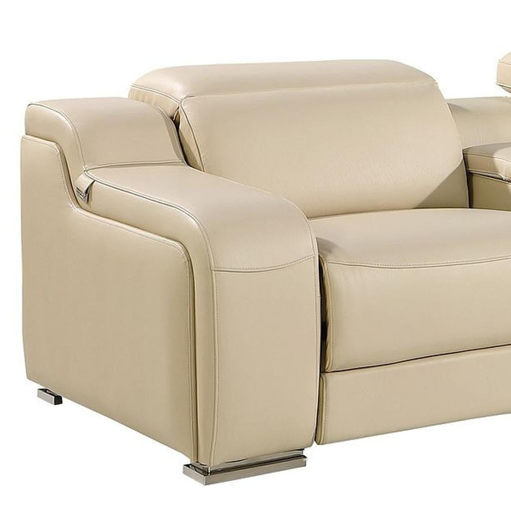 169" Beige Italian Leather Reclining USB Sofa-5