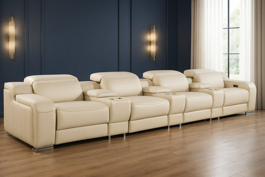 169" Beige Italian Leather Reclining USB Sofa-0