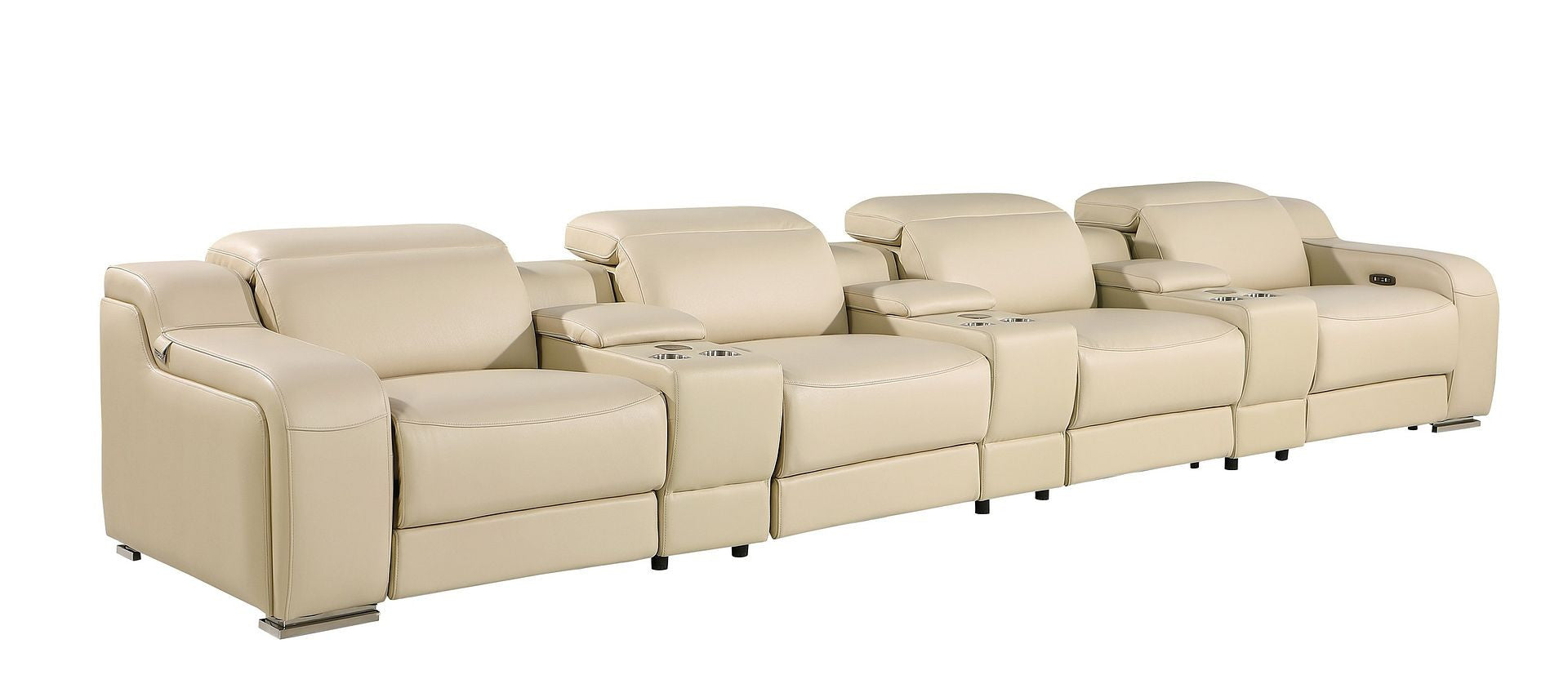 169" Beige Italian Leather Reclining USB Sofa-1