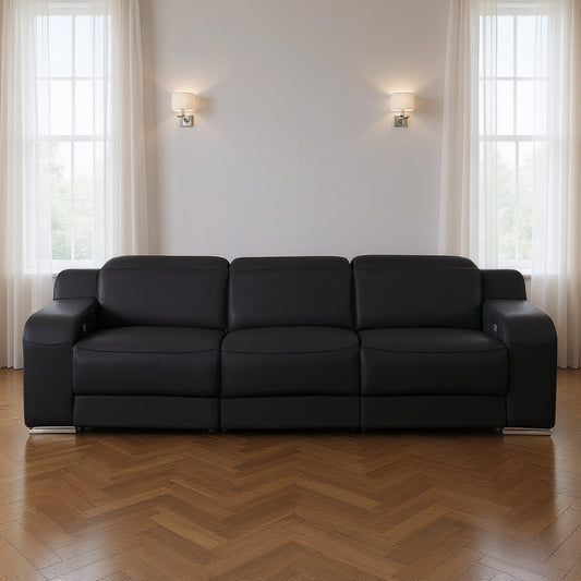 103" Black Italian Leather Reclining USB Sofa-0