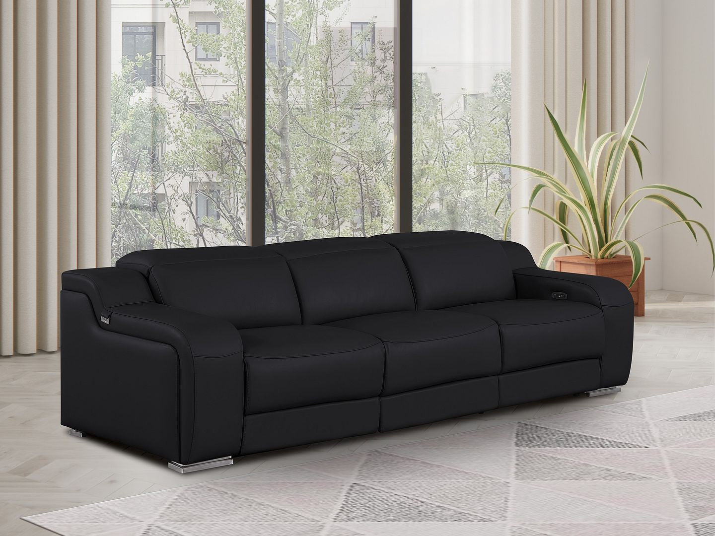 103" Black Italian Leather Reclining USB Sofa-8