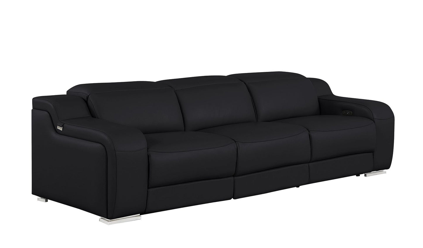 103" Black Italian Leather Reclining USB Sofa-2