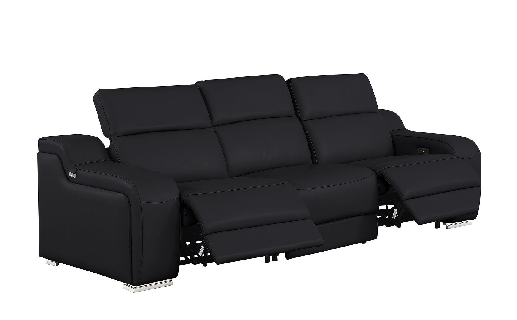 103" Black Italian Leather Reclining USB Sofa-3