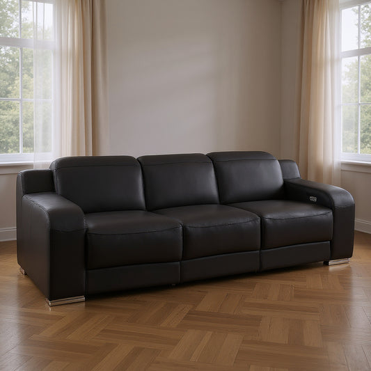 103" Black Italian Leather Reclining USB Sofa-0