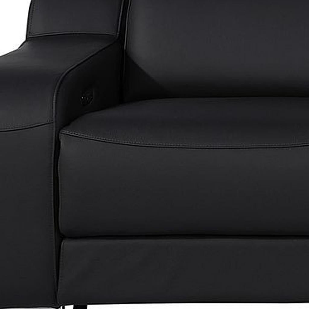 129" Black Italian Leather Reclining USB Sofa-4