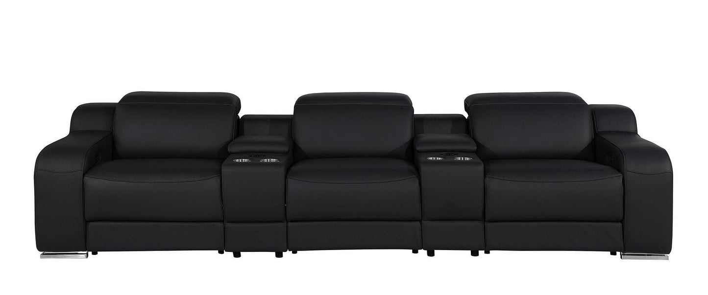 129" Black Italian Leather Reclining USB Sofa-5