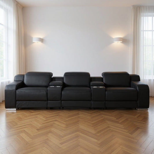 129" Black Italian Leather Reclining USB Sofa-0