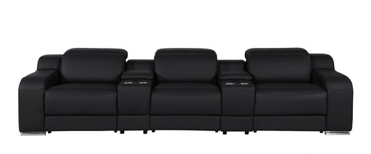 129" Black Italian Leather Reclining USB Sofa-1