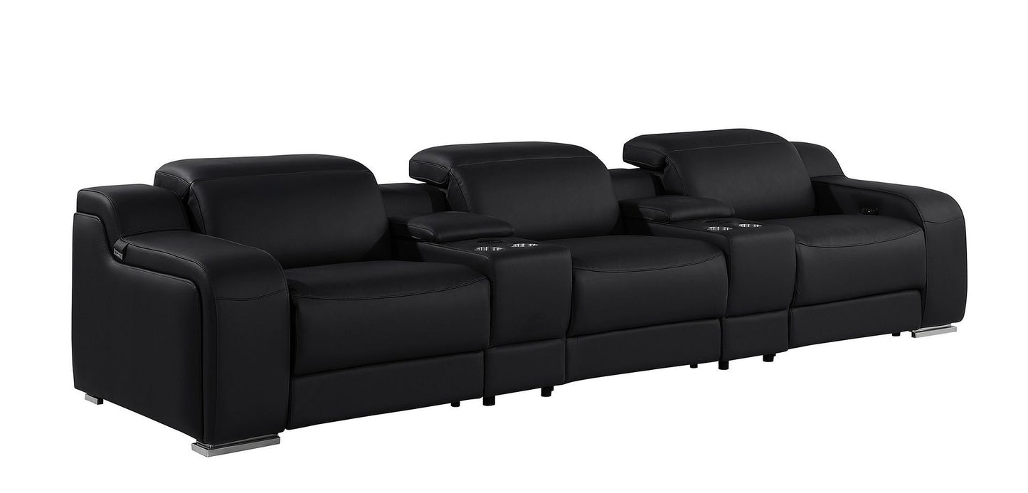 129" Black Italian Leather Reclining USB Sofa-2
