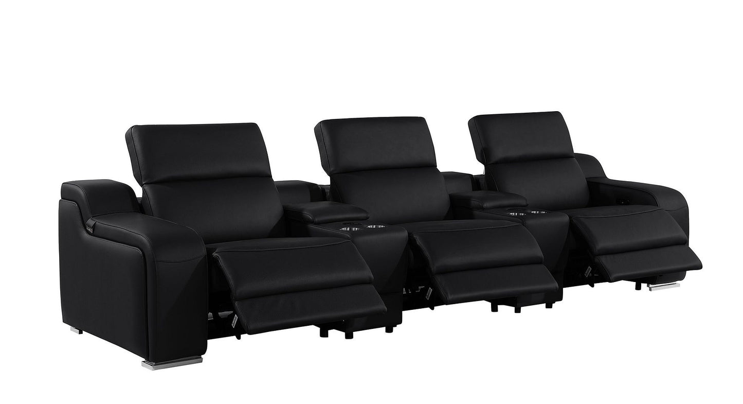 129" Black Italian Leather Reclining USB Sofa-3