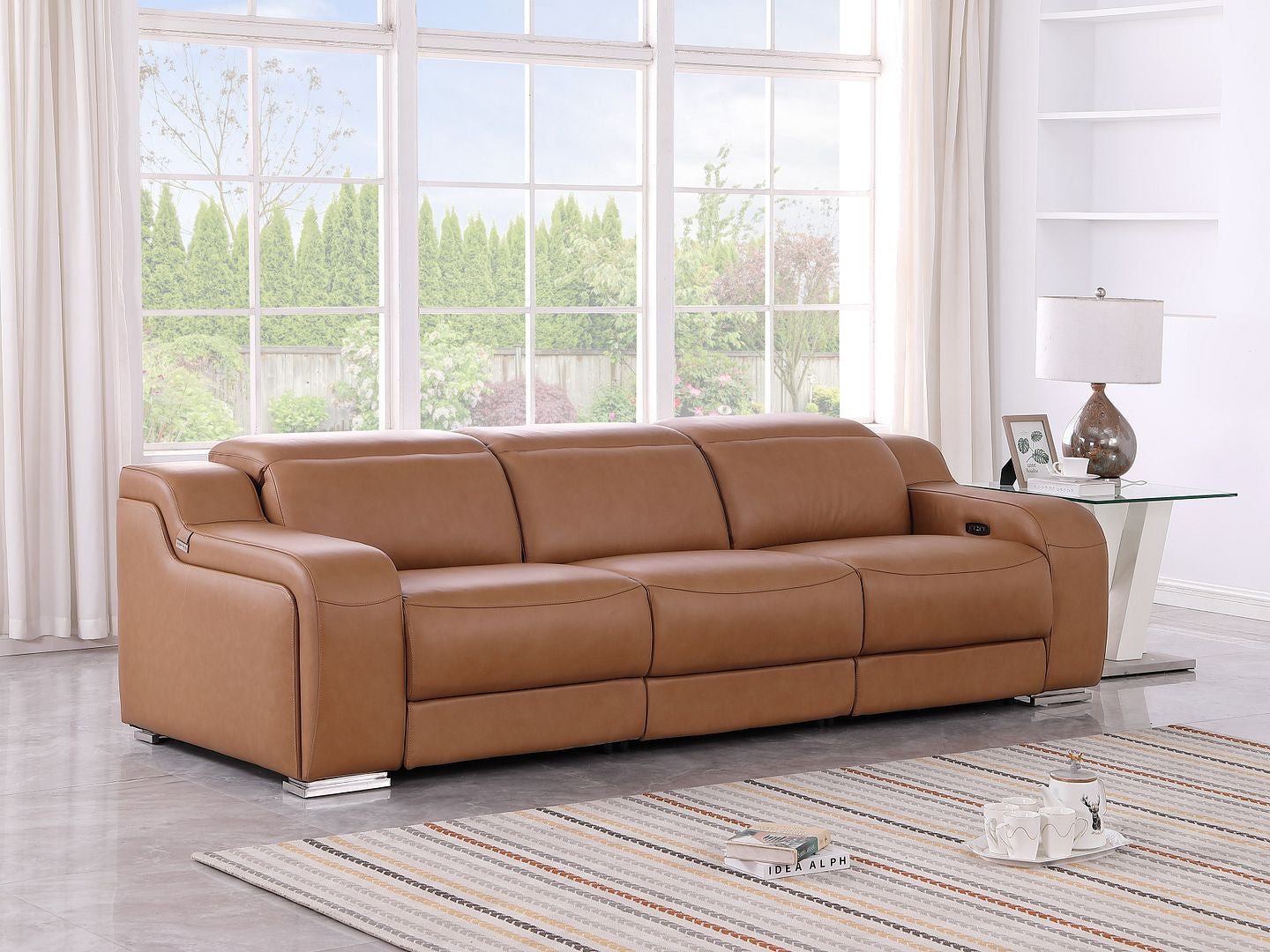 103" Chestnut Italian Leather Reclining USB Sofa-7