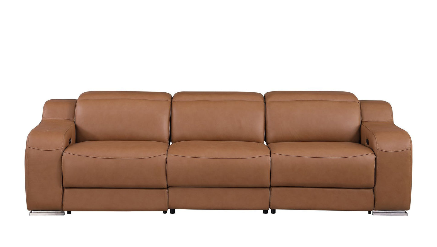 103" Chestnut Italian Leather Reclining USB Sofa-1