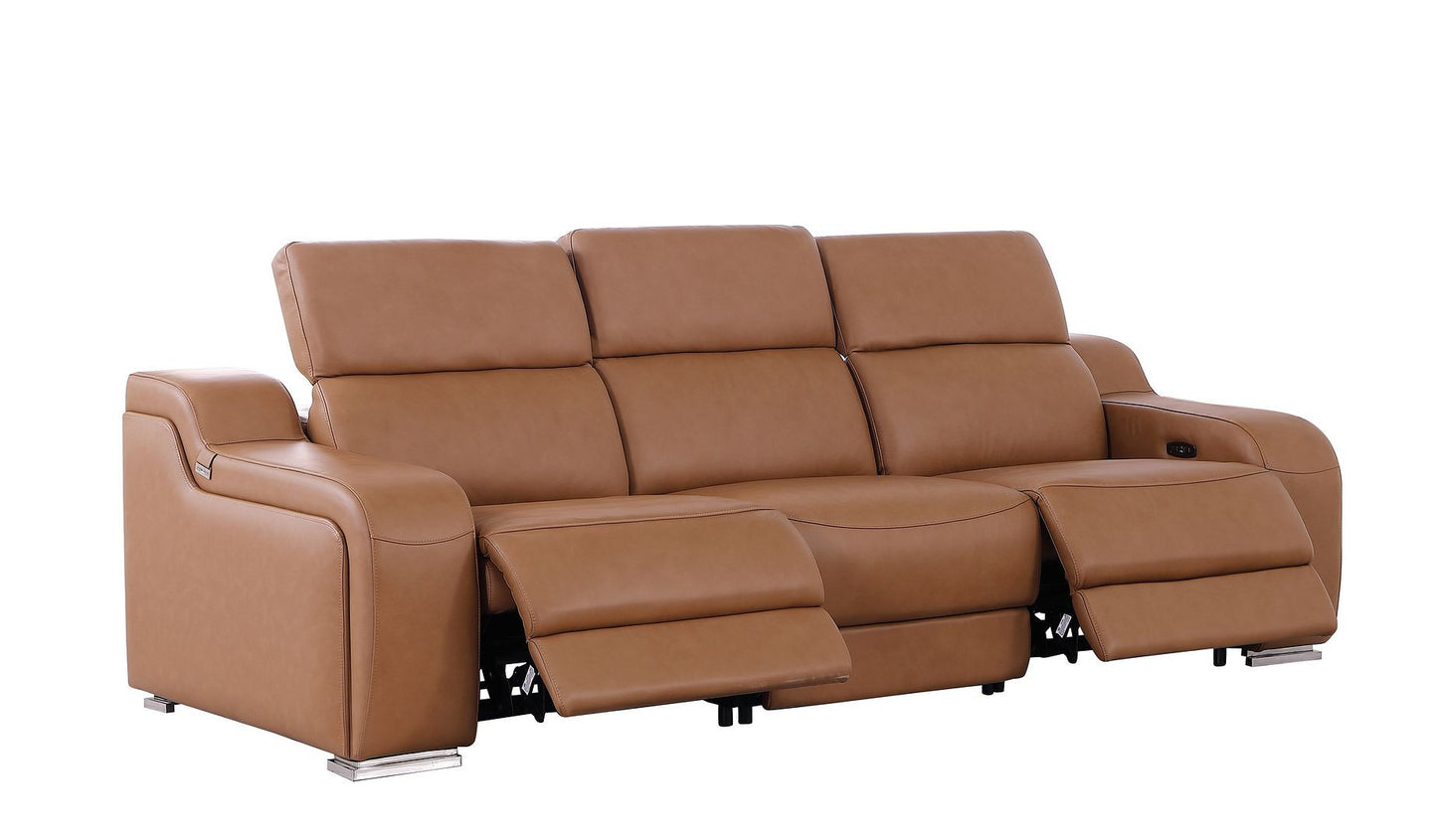 103" Chestnut Italian Leather Reclining USB Sofa-3