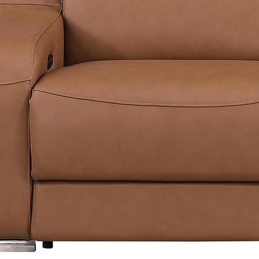 103" Chestnut Italian Leather Reclining USB Sofa-6