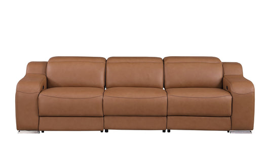 103" Chestnut Italian Leather Reclining USB Sofa-1