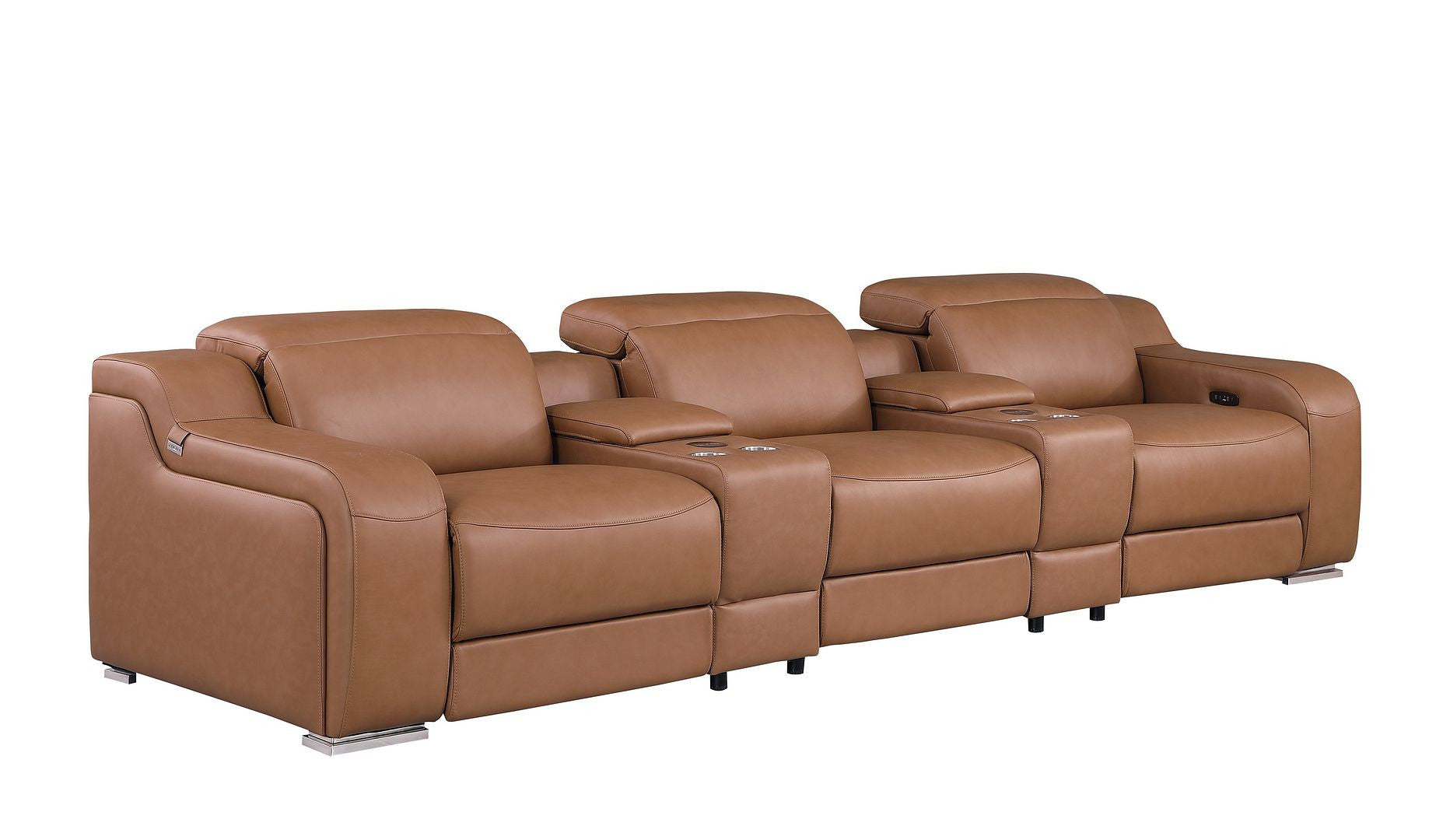 129" Chestnut Italian Leather Reclining USB Sofa-2