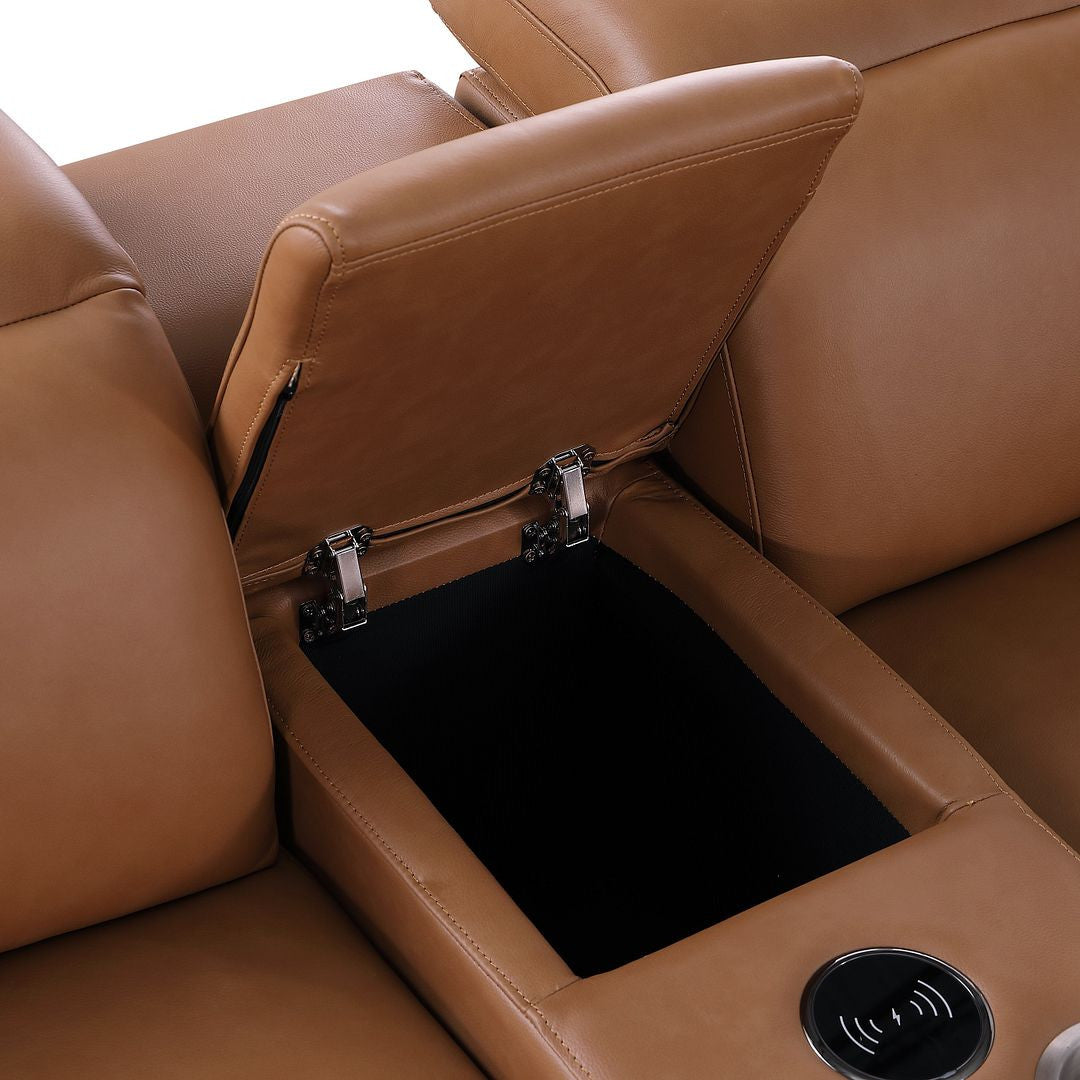 129" Chestnut Italian Leather Reclining USB Sofa-8