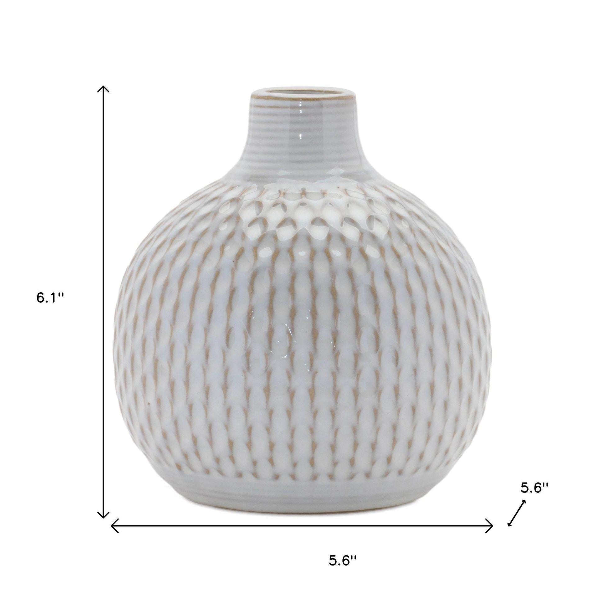 Set of Four Natural And Off White Ceramic Bud Vases With Sculptural Details - Loft&Timber