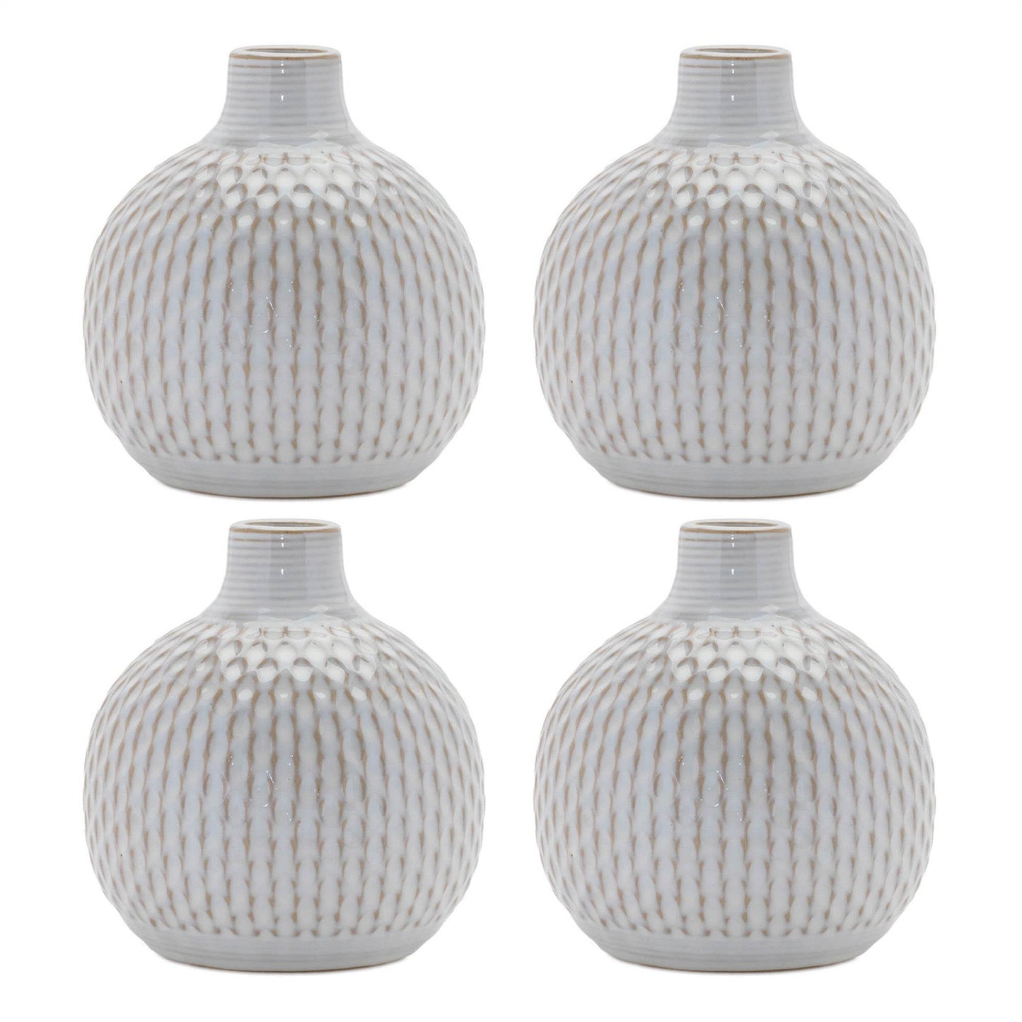 Set of Four Natural And Off White Ceramic Bud Vases With Sculptural Details - Loft&Timber