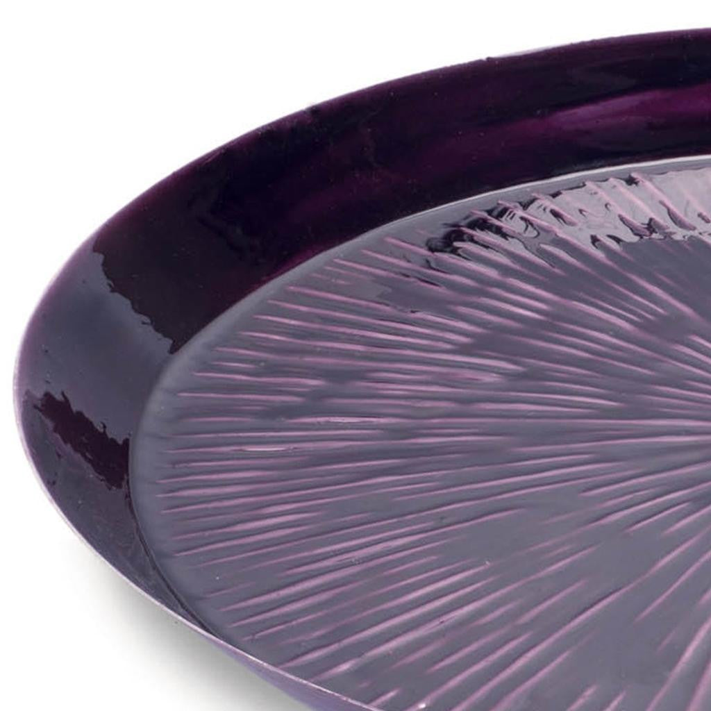 14" Purple Metal Etched Round Serving Tray - Loft&Timber