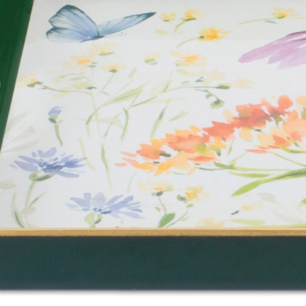 17" Green And White Watercolor Floral Serving Tray With Handles - Loft&Timber