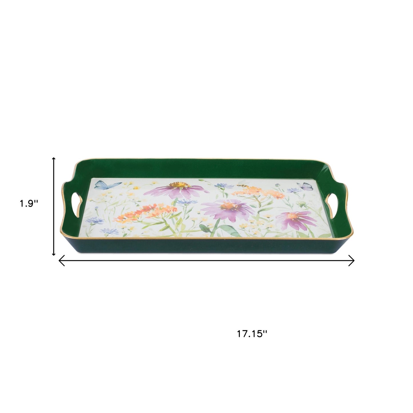 17" Green And White Watercolor Floral Serving Tray With Handles - Loft&Timber