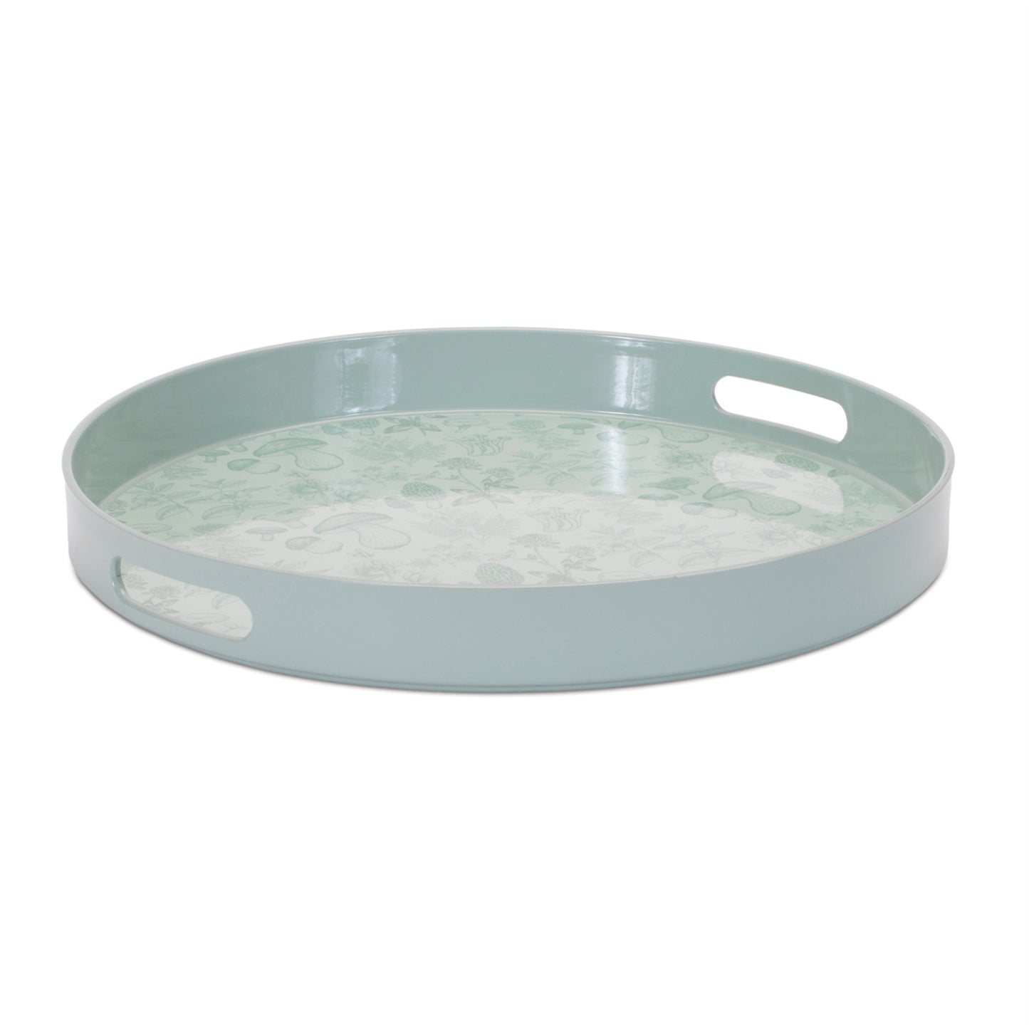 14" Pale Sage Mushrooms Round Serving Tray With Handles - Loft&Timber