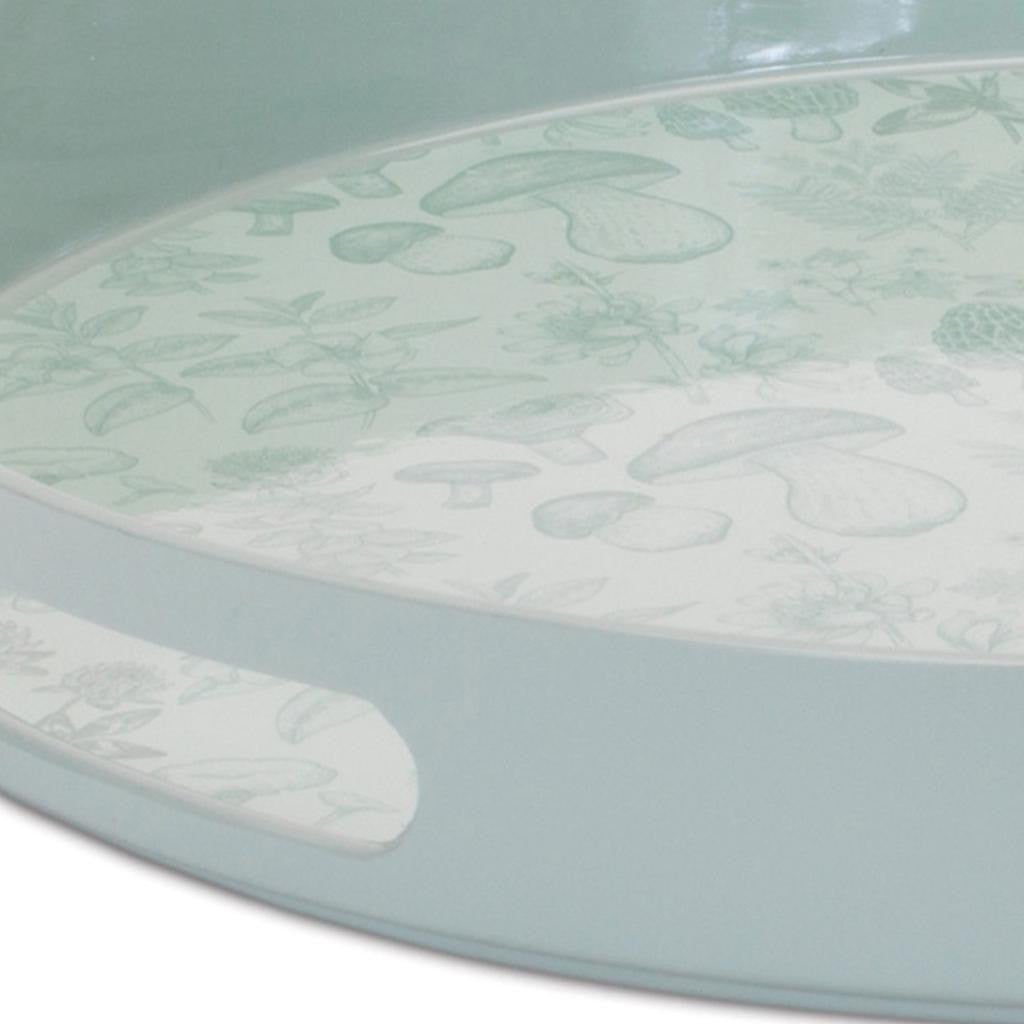 14" Pale Sage Mushrooms Round Serving Tray With Handles - Loft&Timber