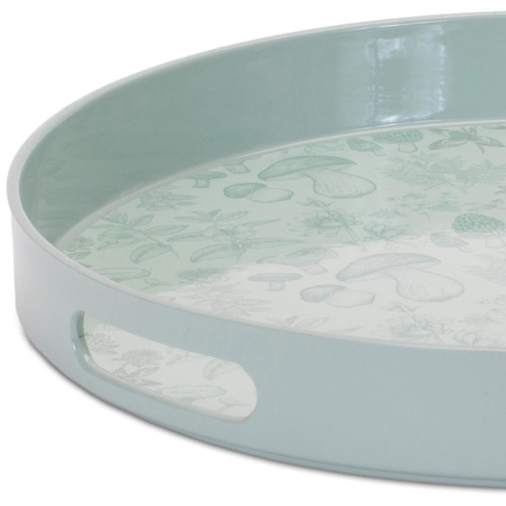 14" Pale Sage Mushrooms Round Serving Tray With Handles - Loft&Timber
