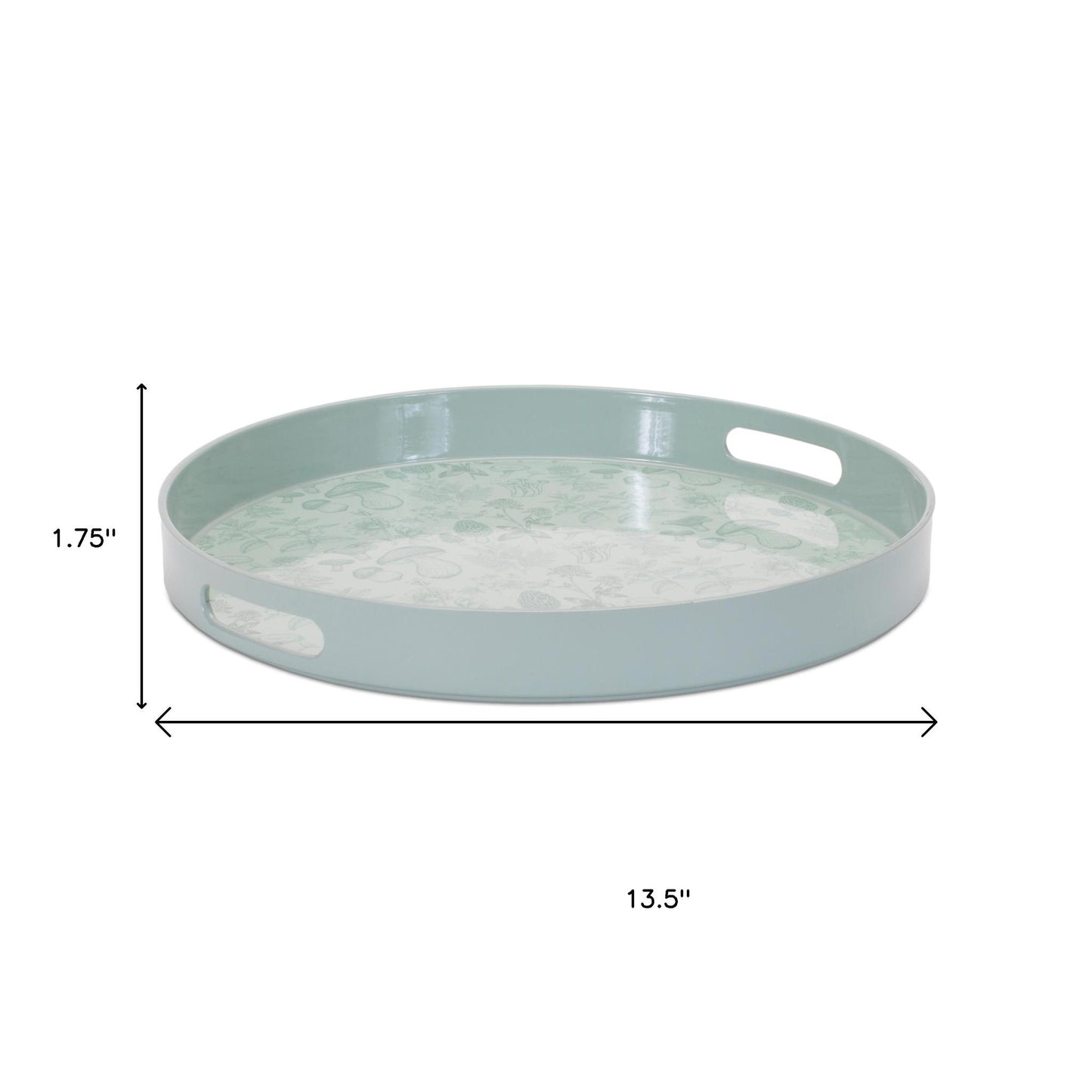 14" Pale Sage Mushrooms Round Serving Tray With Handles - Loft&Timber