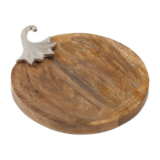 12" Natural Solid Wood Pumpkin Serving Tray - Loft&Timber