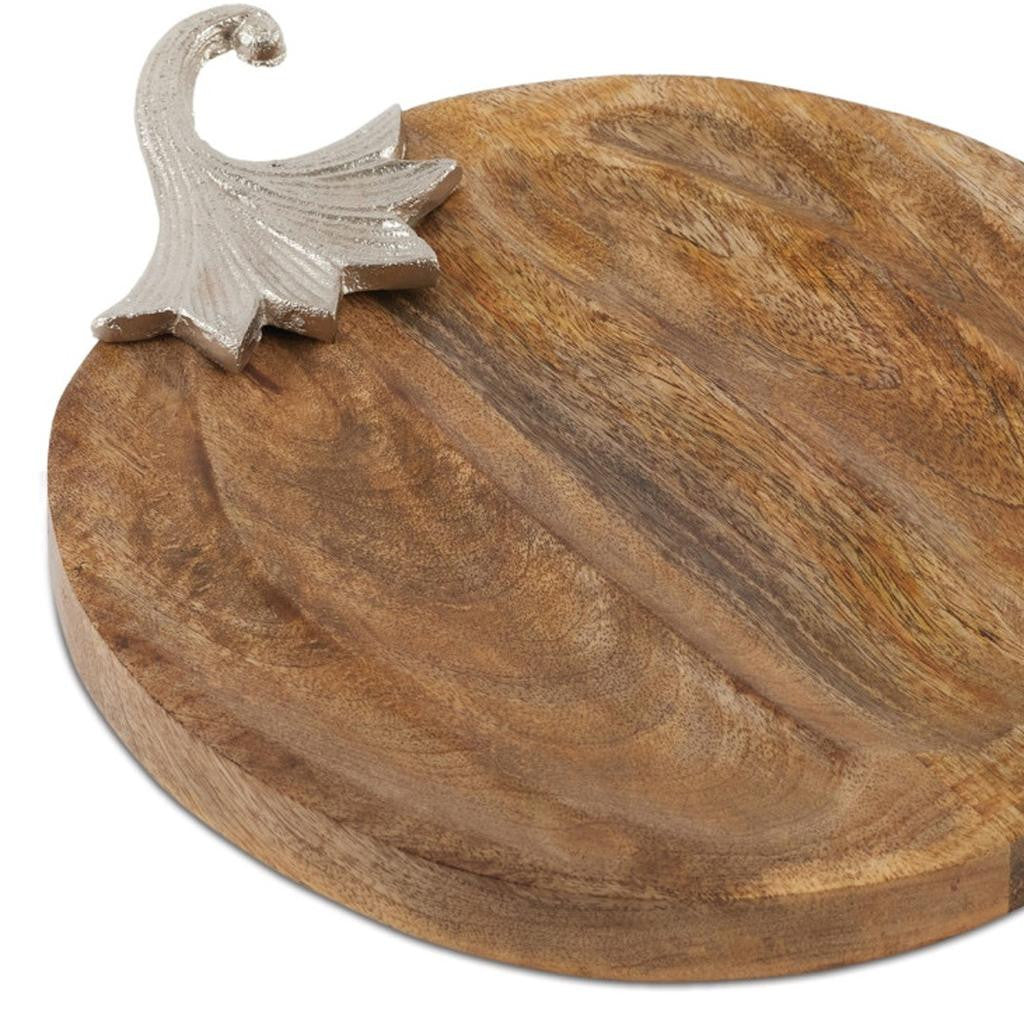 12" Natural Solid Wood Pumpkin Serving Tray - Loft&Timber
