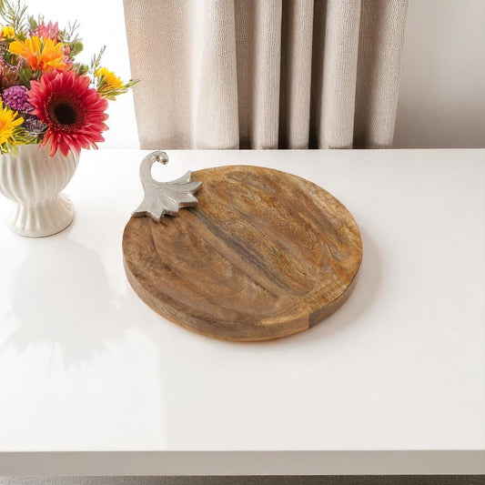 12" Natural Solid Wood Pumpkin Serving Tray - Loft&Timber