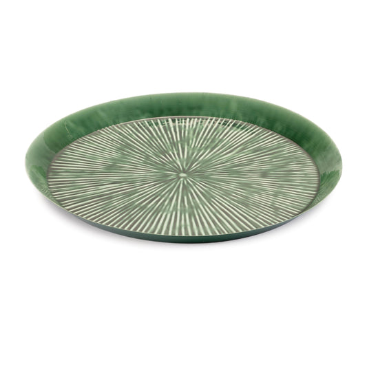 14" Green Metal Etched Round Serving Tray - Loft&Timber