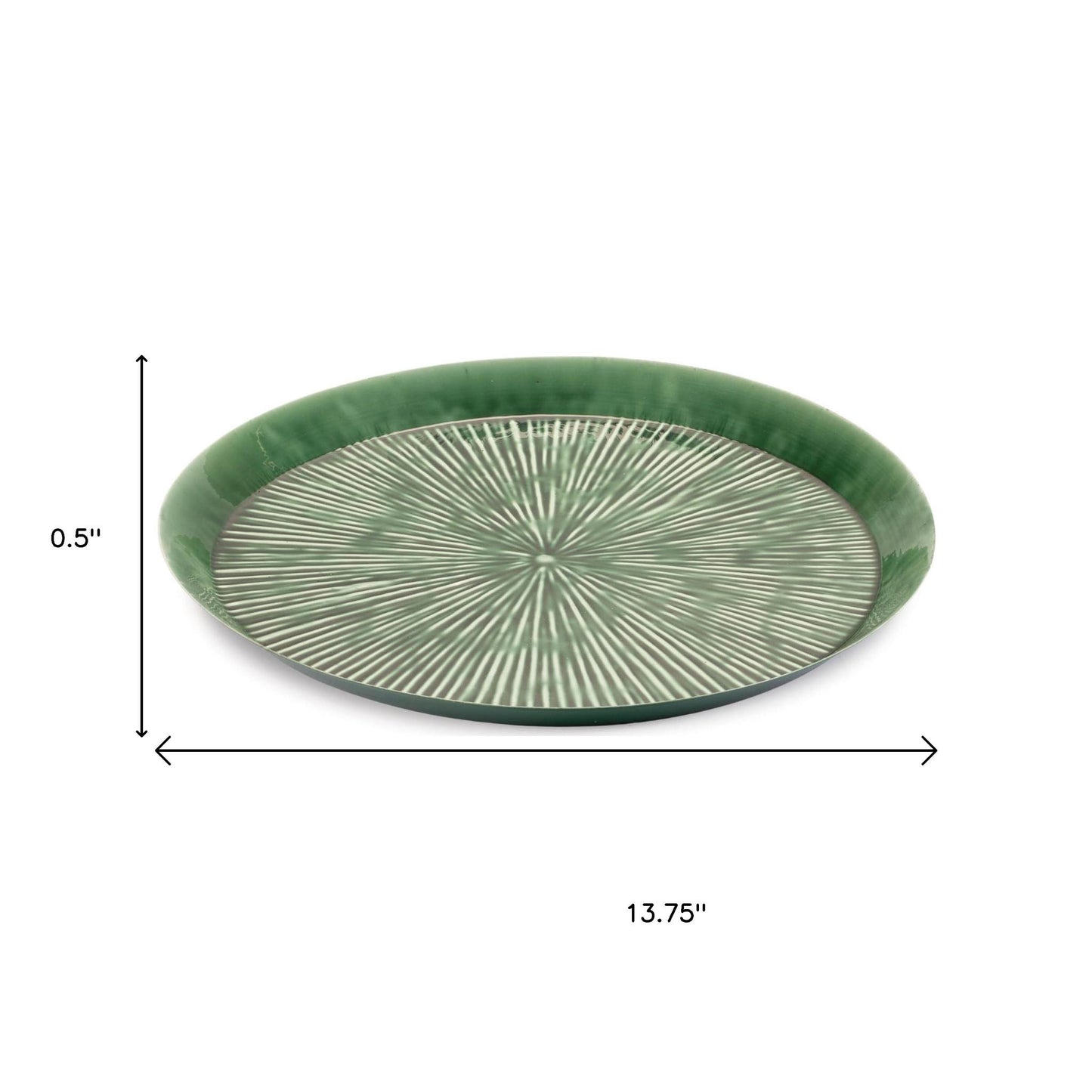 14" Green Metal Etched Round Serving Tray - Loft&Timber