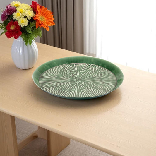 14" Green Metal Etched Round Serving Tray - Loft&Timber